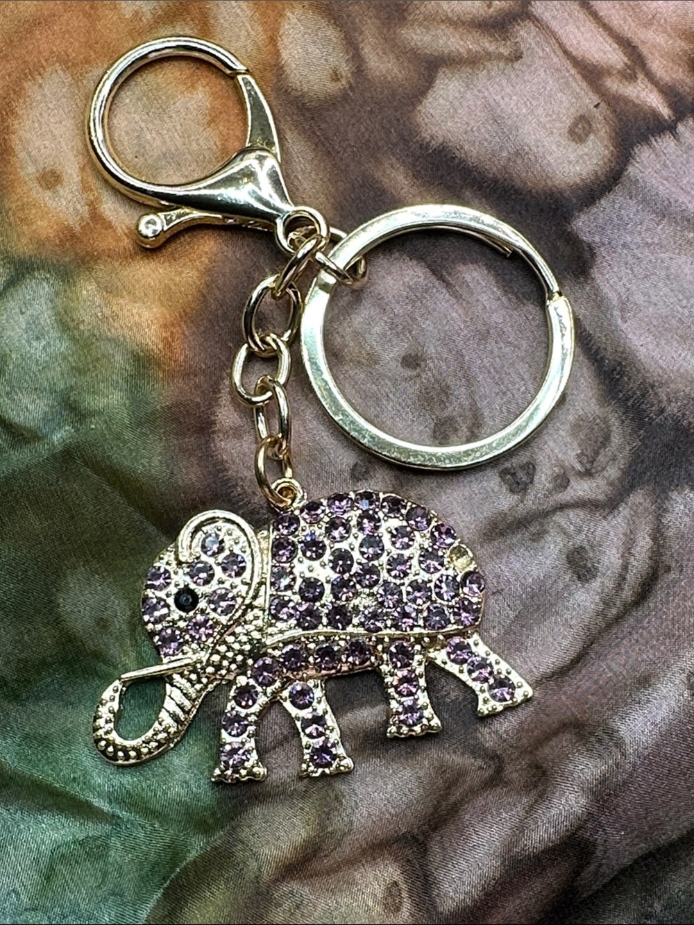 Purple Crystal Elephant Keychain Charm - Women Accessories